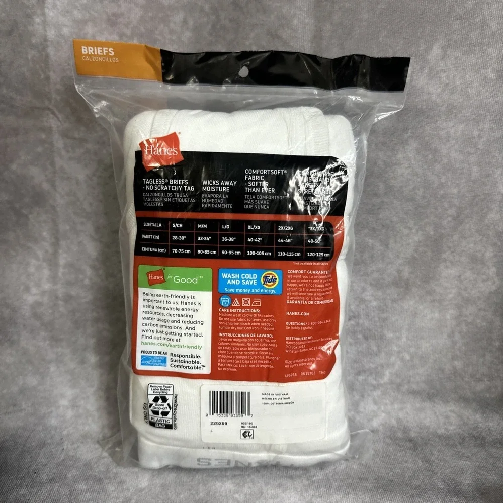 Hanes 9‎ Tagless Briefs Men's Large 36-38